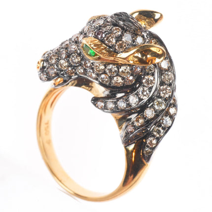 sz5 Neda Behnam 18k yellow gold Diamond and Tsavorite garnet horse head ring