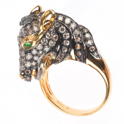 sz5 Neda Behnam 18k yellow gold Diamond and Tsavorite garnet horse head ring