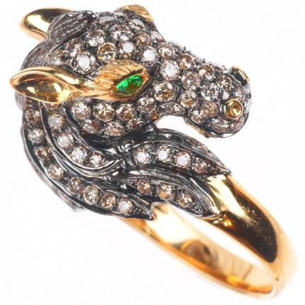 sz5 Neda Behnam 18k yellow gold Diamond and Tsavorite garnet horse head ring