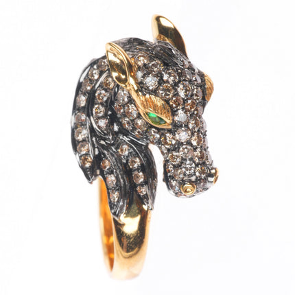 sz5 Neda Behnam 18k yellow gold Diamond and Tsavorite garnet horse head ring