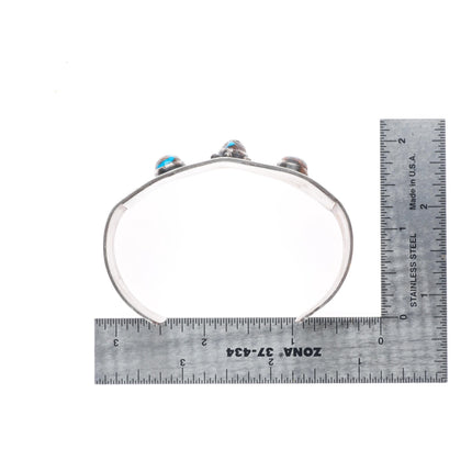 7" Vintage Navajo Bisbee Turquoise sterling silver 3 stone cuff bracelet