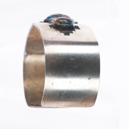 7" Vintage Navajo Bisbee Turquoise sterling silver 3 stone cuff bracelet