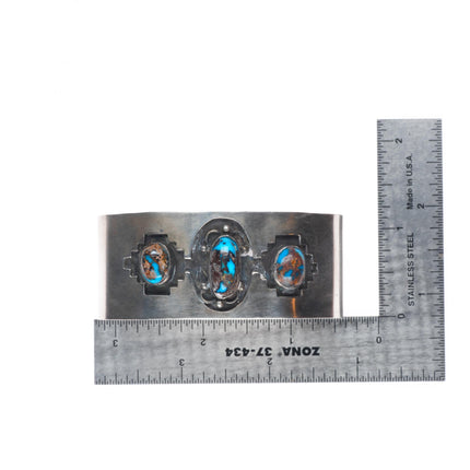 7" Vintage Navajo Bisbee Turquoise sterling silver 3 stone cuff bracelet