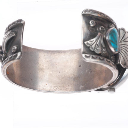 7.2" Vintage Navajo Bisbee turquoise sterling silver watch cuff bracelet