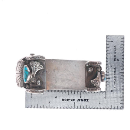 7.2" Vintage Navajo Bisbee turquoise sterling silver watch cuff bracelet