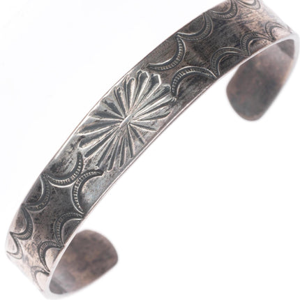 6.9" c1930's Vintage Navajo sterling silver nicely stamped cuff bracelet