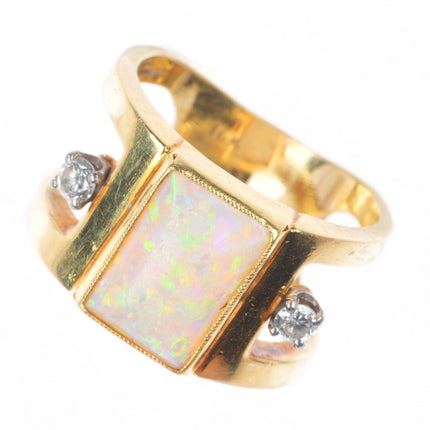 sz7.5 vintage 18k yellow gold Opal and Diamond wide statement ring