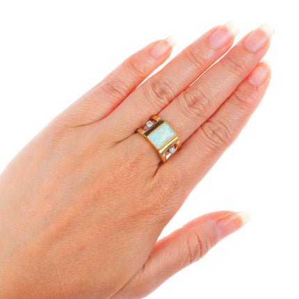 sz7.5 vintage 18k yellow gold Opal and Diamond wide statement ring