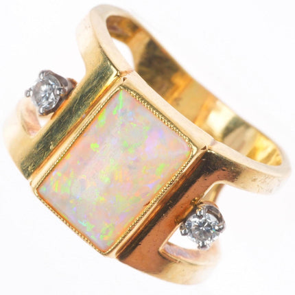 sz7.5 vintage 18k yellow gold Opal and Diamond wide statement ring