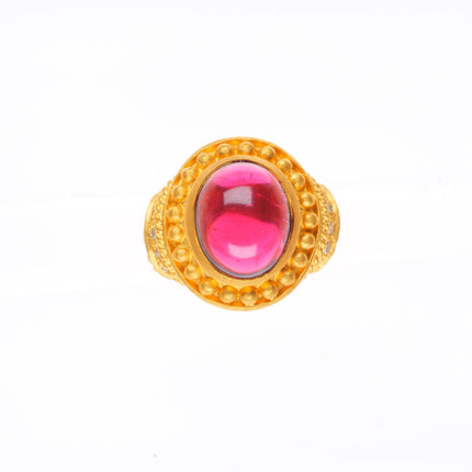 sz5 24k gold Diamond statement ring with large Rubellite Tourmaline