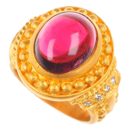 sz5 24k gold Diamond statement ring with large Rubellite Tourmaline