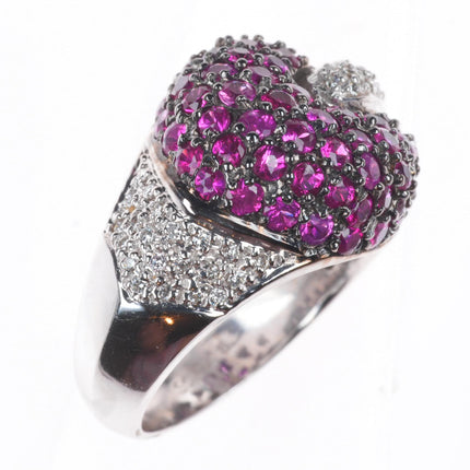 sz6 Sonia B Bitton 14k white gold, Pink Sapphire and Diamond Estate Ring