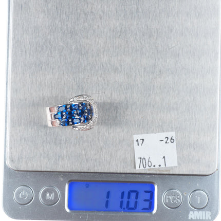 sz5.75 Sonia B Bitton 14k white gold 6cttw Sapphire and Diamond buckle ring