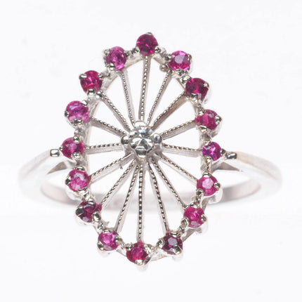 sz6 vintage Art Deco 14k white gold, Diamond, rubies cocktail ring