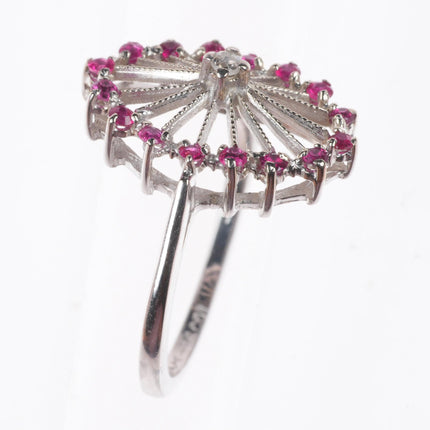 sz6 vintage Art Deco 14k white gold, Diamond, rubies cocktail ring