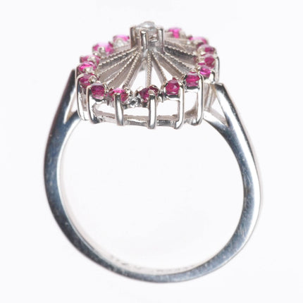 sz6 vintage Art Deco 14k white gold, Diamond, rubies cocktail ring