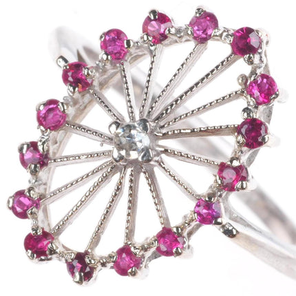 sz6 vintage Art Deco 14k white gold, Diamond, rubies cocktail ring