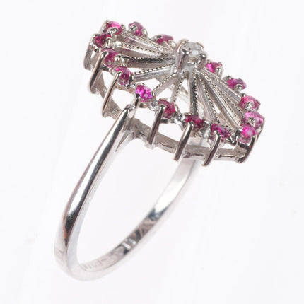 sz6 vintage Art Deco 14k white gold, Diamond, rubies cocktail ring