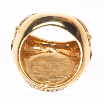 sz5.5 18k yellow gold, blue Diamond, Sapphire, mabe pearl cocktail ring