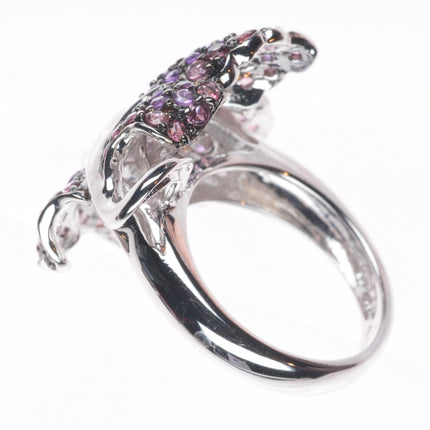 sz5 18k white gold pink Tourmaline and Purple Amethyst naturalistic leaf ring