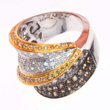 sz6.25 18k white-yellow gold 2.5cttw Diamond wide band statement ring