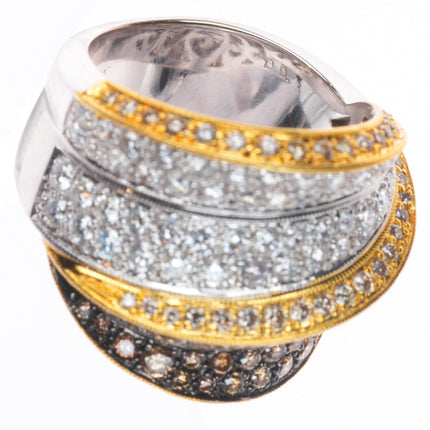 sz6.25 18k white-yellow gold 2.5cttw Diamond wide band statement ring