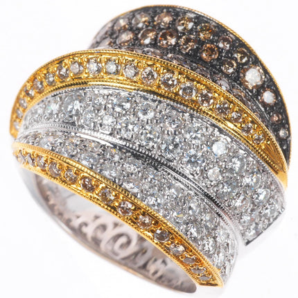sz6.25 18k white-yellow gold 2.5cttw Diamond wide band statement ring