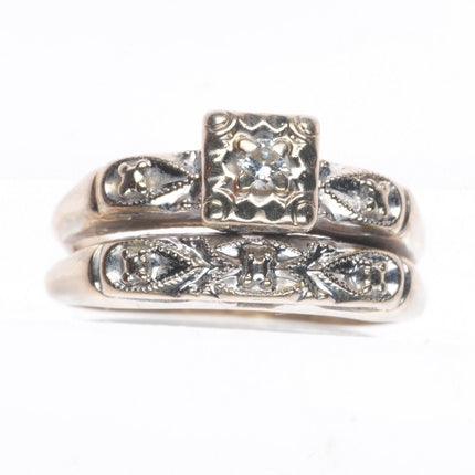 sz5 14k white gold vintage diamond engagement ring set