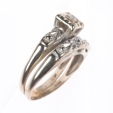sz5 14k white gold vintage diamond engagement ring set