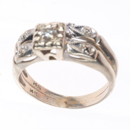 sz5 14k white gold vintage diamond engagement ring set