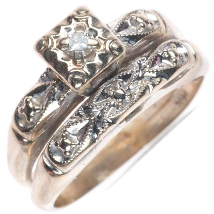 sz5 14k white gold vintage diamond engagement ring set