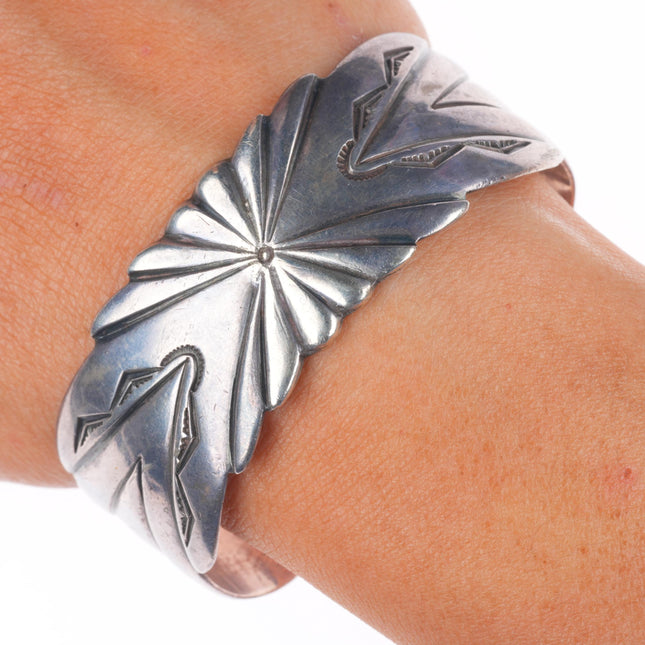 6.6" 40's-50's Navajo Chiseled/stamped sterling silver cuff bracelet