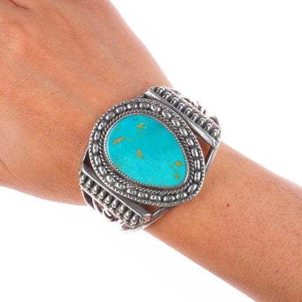 6.2" c1950's Gem Silica Navajo sterling silver twisted wire cuff bracelet