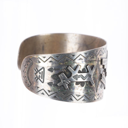 6.3" c1940's Fred Harvey Era large sterling silver thunderbird cuff bracelet