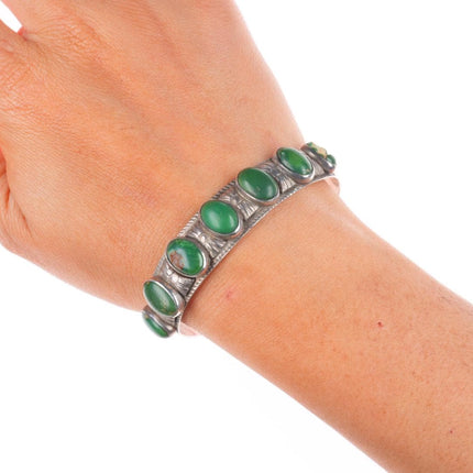 6.5" 30's-40's Navajo Cerrillos turquoise row cuff bracelet sterling silver