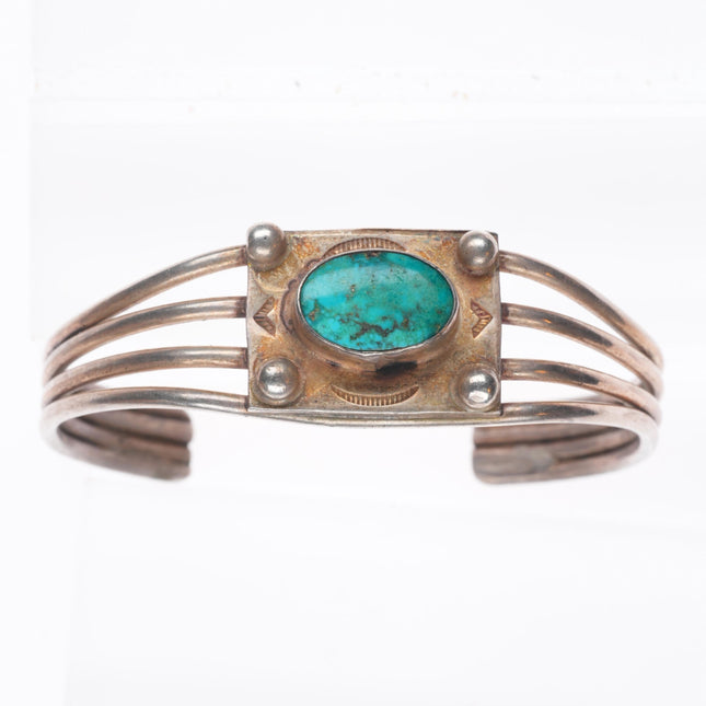 6.25" c1940's Navajo sterling silver turquoise pulled wire cuff bracelet