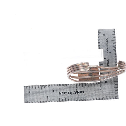6.25" c1940's Navajo sterling silver turquoise pulled wire cuff bracelet