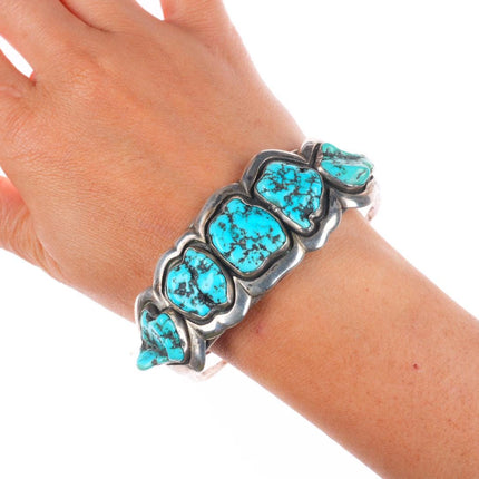7.5" Vintage Navajo sterling silver freeform nugget row cuff bracelet