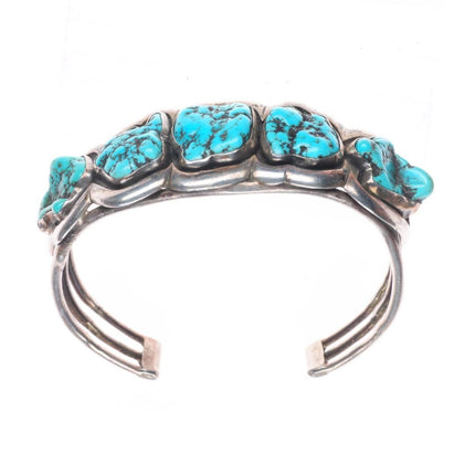 7.5" Vintage Navajo sterling silver freeform nugget row cuff bracelet
