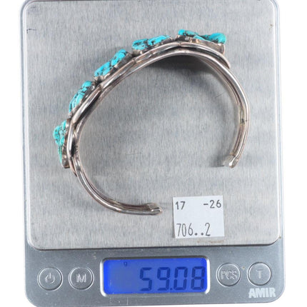7.5" Vintage Navajo sterling silver freeform nugget row cuff bracelet