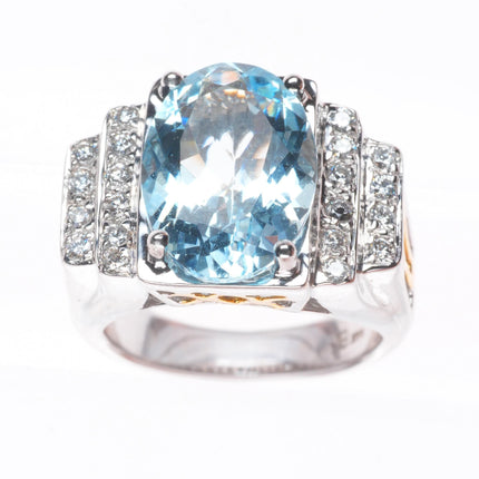 sz5 14k white and yellow gold Aquamarine ring with diamonds