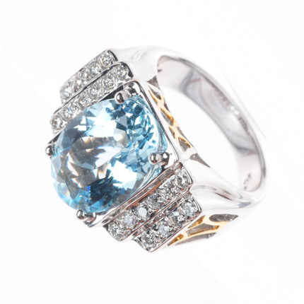 sz5 14k white and yellow gold Aquamarine ring with diamonds