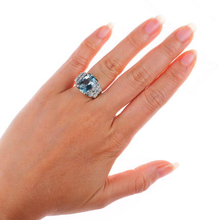 sz5 14k white and yellow gold Aquamarine ring with diamonds