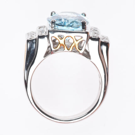 sz5 14k white and yellow gold Aquamarine ring with diamonds