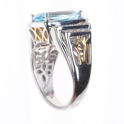 sz5 14k white and yellow gold Aquamarine ring with diamonds