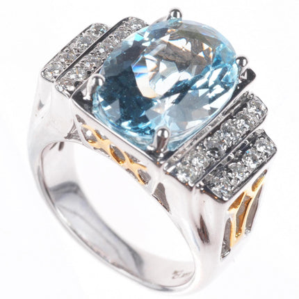 sz5 14k white and yellow gold Aquamarine ring with diamonds
