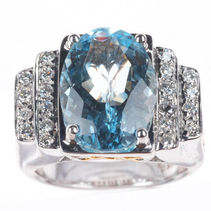 sz5 14k white and yellow gold Aquamarine ring with diamonds