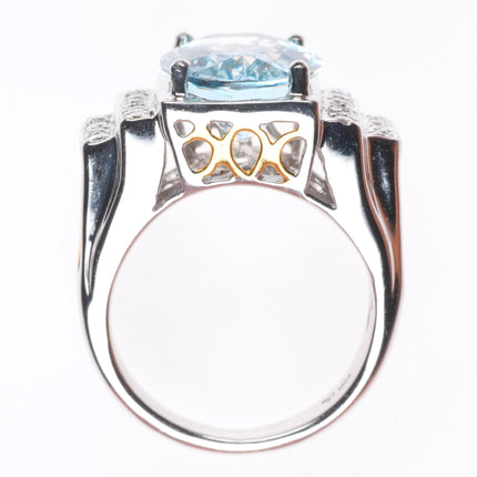 sz5 14k white and yellow gold Aquamarine ring with diamonds