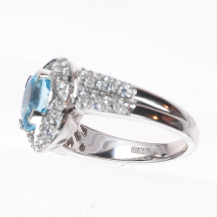 sz5 14k white gold Diamond shank ring with 2ct blue topaz