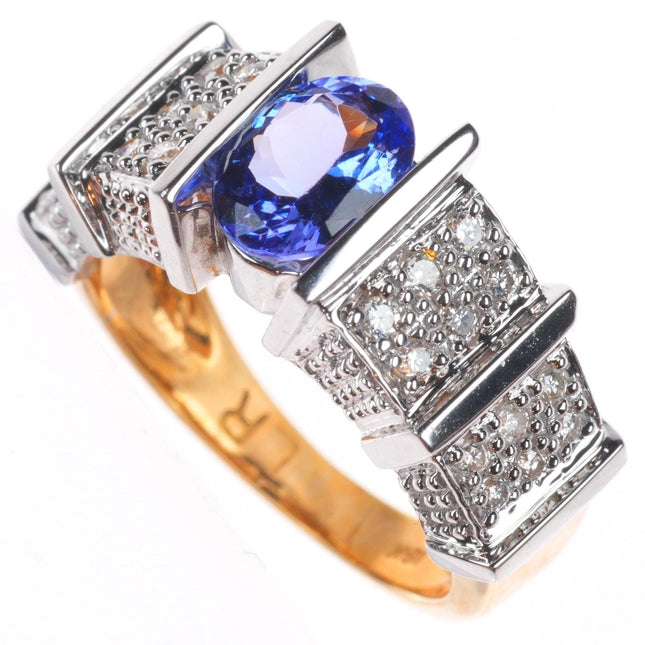 sz5.25 18k rose and white gold Tanzanite ring with pave set diamonds